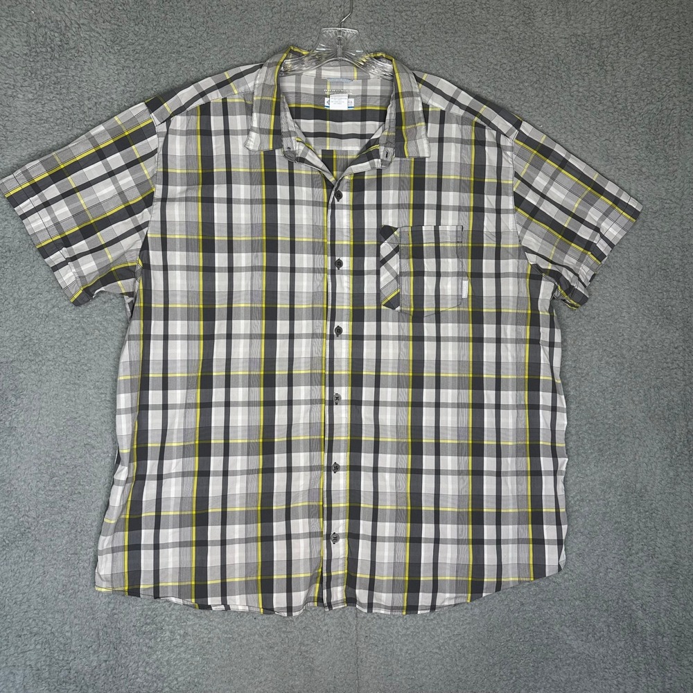 Columbia Mens Omni-Wick Plaid Short Sleeve Button Down Shirt Grey Yellow 3X